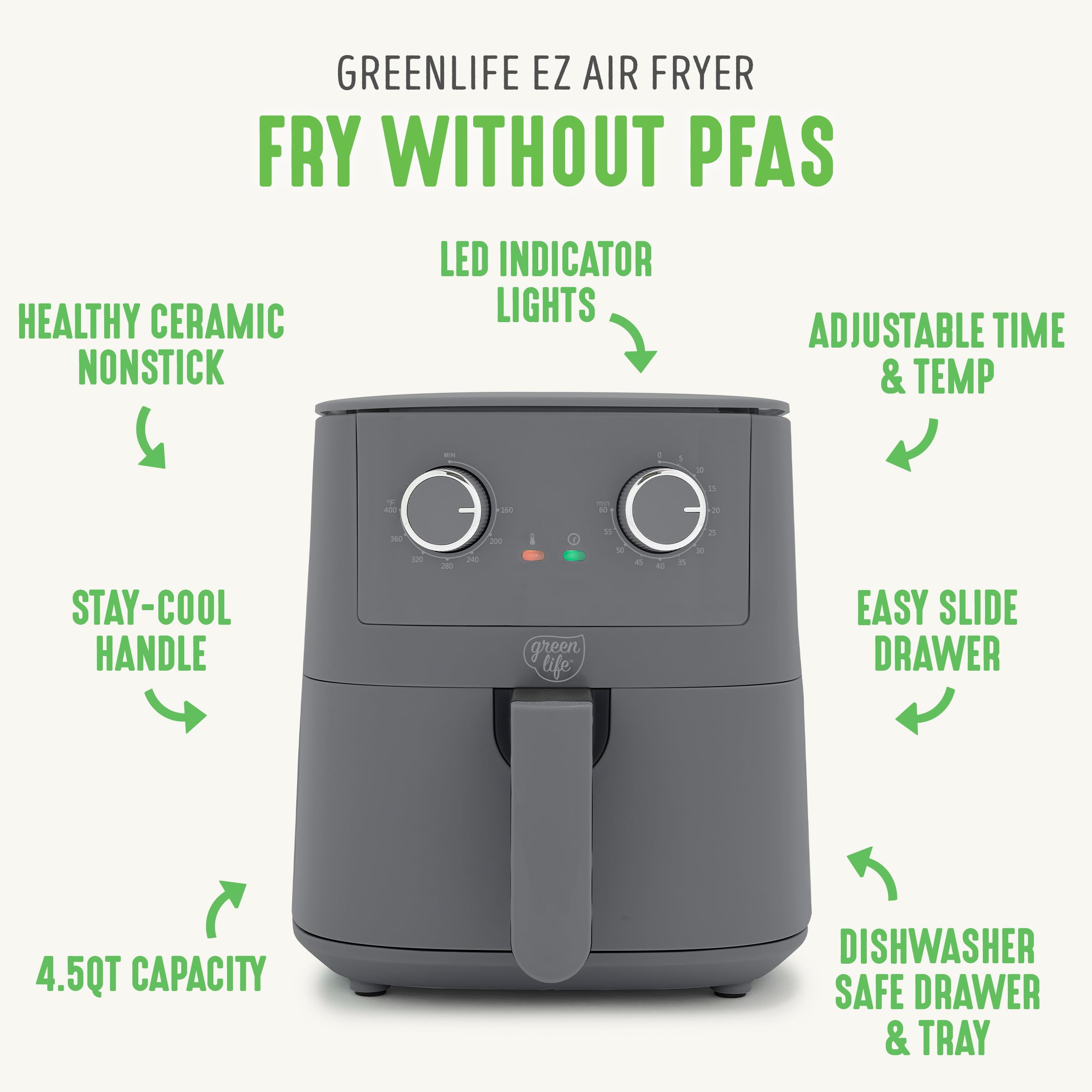 Amazon.co.jp: GreenLife 4.5QT エアフライヤー メカニカルダイヤル